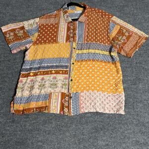 Raga Man Shirt Mens XL Multicolor Floral Patchwork Boho Festival Viscose India
